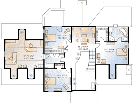 House Plan 64939 with 5 Beds, 4 Baths, 2 Car Garage Second Level Plan