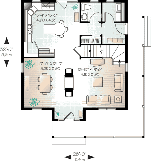 House Plan 64942 with 3 Beds, 2 Baths Level One