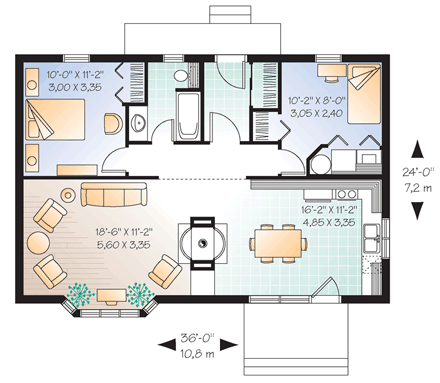 Cabin House Plan 64950 with 2 Beds, 1 Baths First Level Plan