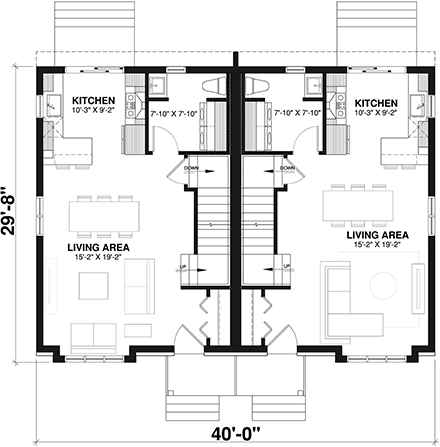 Multi-Family Plan 64951 with 6 Beds, 4 Baths First Level Plan