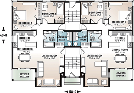 Victorian Multi-Family Plan 64952 with 16 Beds, 8 Baths First Level Plan