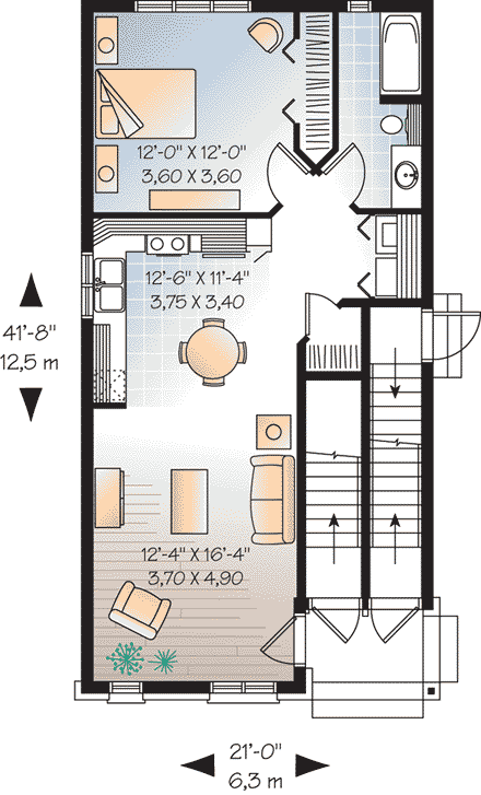 Multi-Family Plan 64953 with 3 Beds, 3 Baths First Level Plan