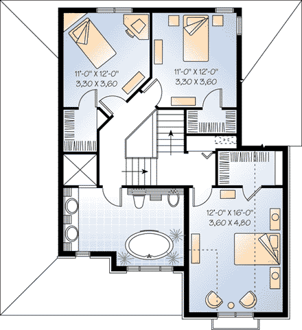 Traditional House Plan 64957 with 3 Beds, 2 Baths, 1 Car Garage Second Level Plan