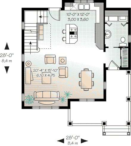 House Plan 64958 with 2 Beds, 2 Baths First Level Plan