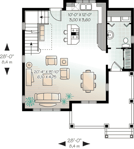 Narrow Lot House Plan 64959 with 3 Beds, 2 Baths First Level Plan
