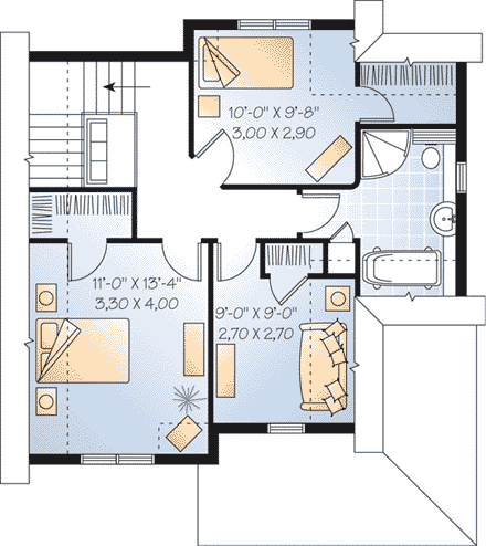 Narrow Lot House Plan 64959 with 3 Beds, 2 Baths Second Level Plan