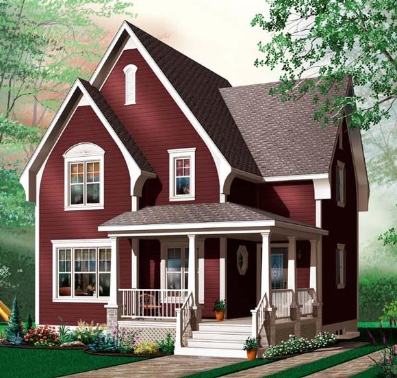 Narrow Lot House Plan 64959 with 3 Beds, 2 Baths Elevation
