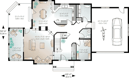 Country, Traditional House Plan 64973 with 3 Beds, 3 Baths, 2 Car Garage First Level Plan