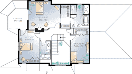 Country, Traditional House Plan 64973 with 3 Beds, 3 Baths, 2 Car Garage Second Level Plan