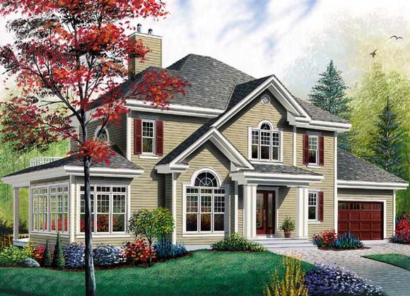 Country, Traditional House Plan 64973 with 3 Beds, 3 Baths, 2 Car Garage Elevation