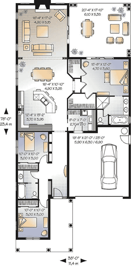 Florida House Plan 64977 with 3 Beds, 2 Baths, 2 Car Garage First Level Plan