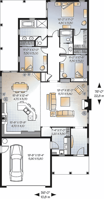 Florida House Plan 64978 with 3 Beds, 2 Baths, 2 Car Garage First Level Plan
