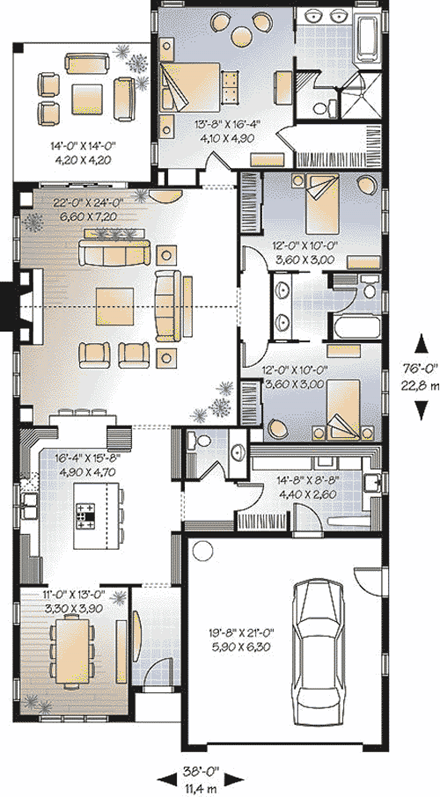 Florida House Plan 64979 with 3 Beds, 3 Baths, 2 Car Garage First Level Plan