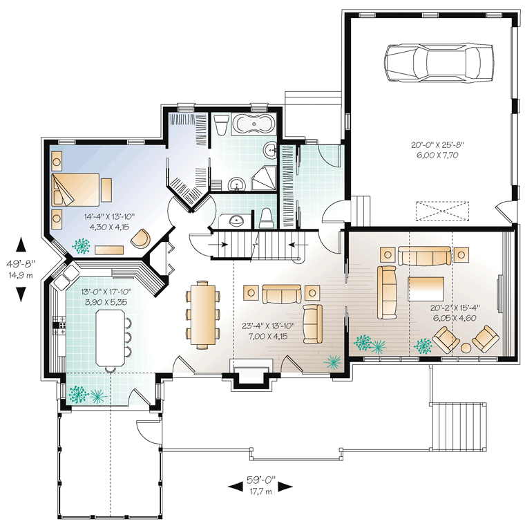 Coastal, Country, Craftsman House Plan 64981 with 5 Beds, 4 Baths, 2 Car Garage Level One