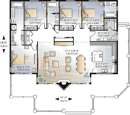 Contemporary House Plan 64982 with 4 Beds, 3 Baths First Level Plan