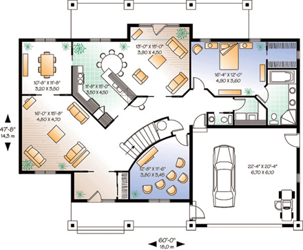 Florida House Plan 64984 with 6 Beds, 5 Baths, 2 Car Garage First Level Plan