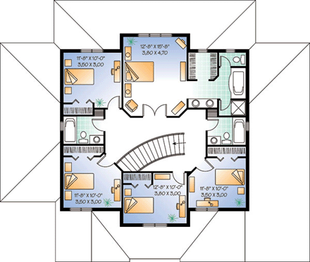Florida House Plan 64984 with 6 Beds, 5 Baths, 2 Car Garage Second Level Plan