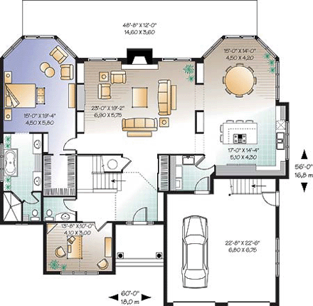 Florida House Plan 64987 with 3 Beds, 3 Baths, 2 Car Garage First Level Plan