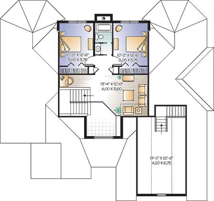 Florida House Plan 64987 with 3 Beds, 3 Baths, 2 Car Garage Second Level Plan