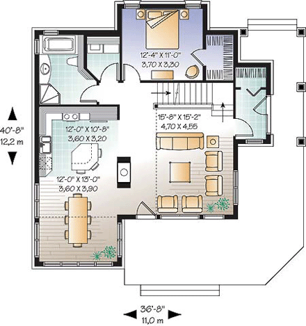 Craftsman House Plan 64988 with 3 Beds, 2 Baths First Level Plan