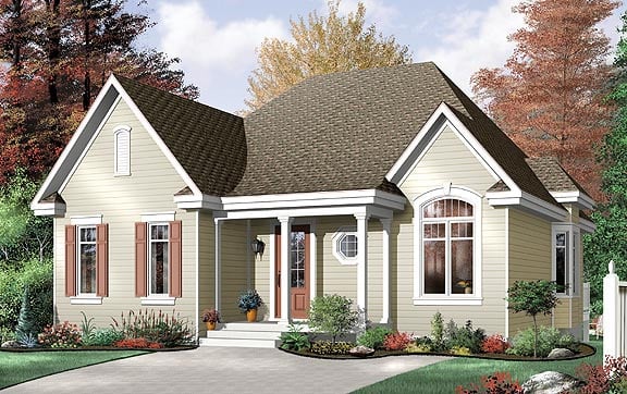 Narrow Lot, One-Story, Traditional House Plan 64994 with 3 Beds, 1 Baths Elevation
