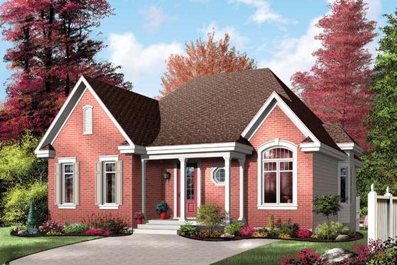 Narrow Lot, One-Story, Traditional House Plan 64995 with 2 Beds, 1 Baths Elevation