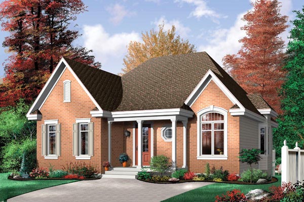 Narrow Lot, One-Story, Traditional House Plan 64997 with 3 Beds, 1 Baths Elevation