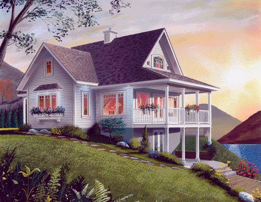 Bungalow, Coastal, Country, Craftsman House Plan 65001 with 2 Beds, 2 Baths Rear Elevation