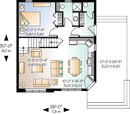 Cabin, Saltbox, Traditional House Plan 65003 with 2 Beds, 2 Baths First Level Plan