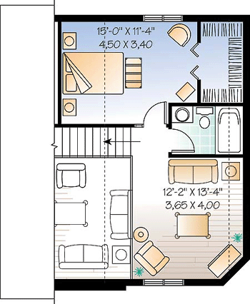 Cabin, Saltbox, Traditional House Plan 65003 with 2 Beds, 2 Baths Second Level Plan