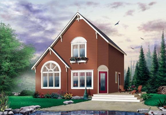 Cabin, Saltbox, Traditional House Plan 65003 with 2 Beds, 2 Baths Elevation