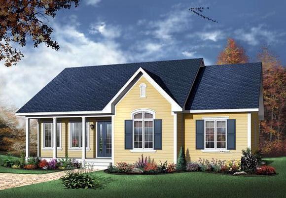 Bungalow, Cabin, Country, One-Story, Ranch, Traditional House Plan 65006 with 3 Beds, 1 Baths Elevation