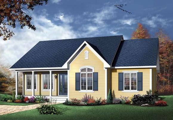 Bungalow, One-Story, Traditional House Plan 65014 with 3 Beds, 1 Baths Elevation