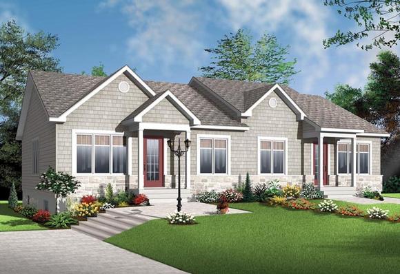 Country, Craftsman Multi-Family Plan 65017 with 4 Beds, 2 Baths Elevation