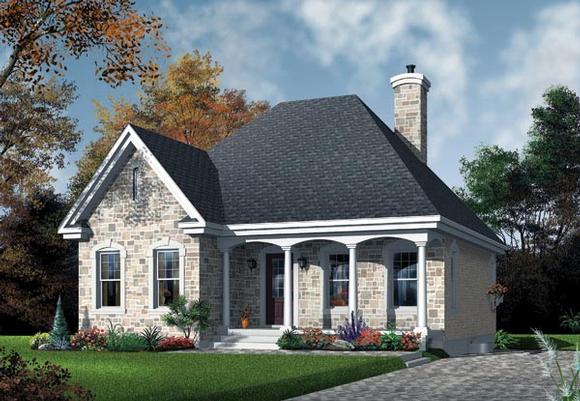 European, Narrow Lot, One-Story House Plan 65027 with 2 Beds, 1 Baths Elevation