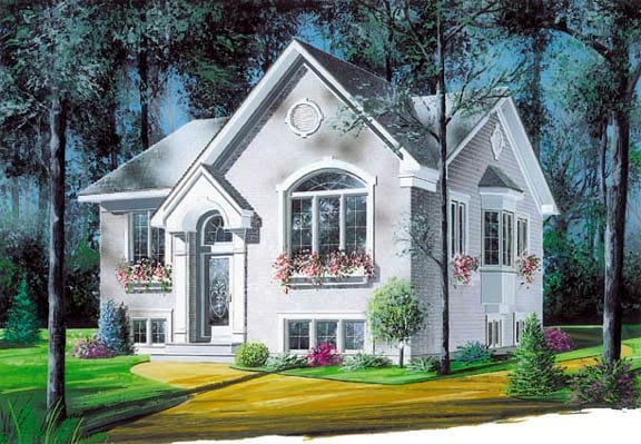 European, Narrow Lot, One-Story House Plan 65037 with 2 Beds, 1 Baths Elevation