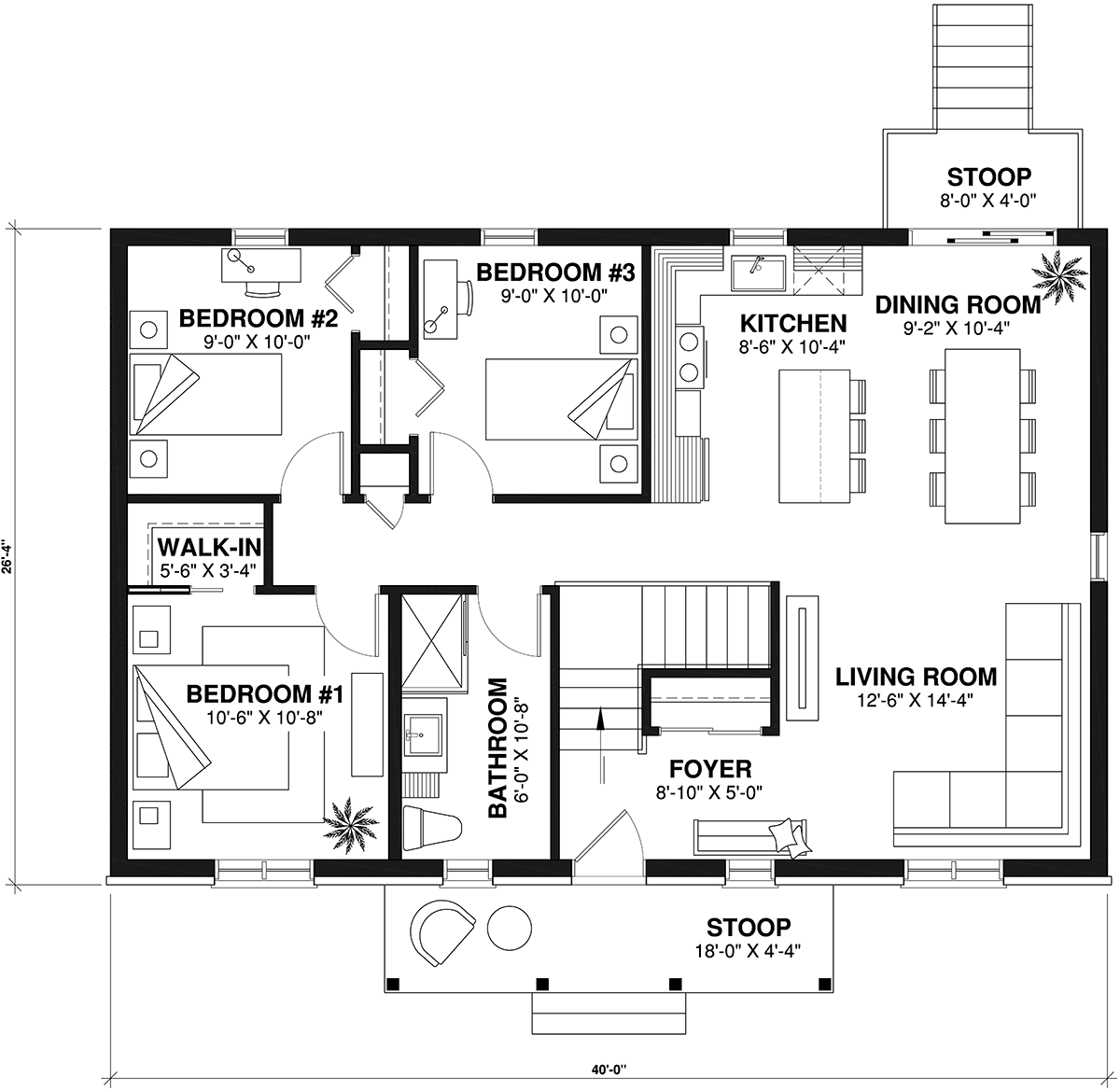 One-Story, Ranch House Plan 65039 with 3 Beds, 1 Baths Level One