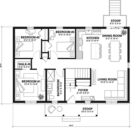 One-Story, Ranch House Plan 65039 with 3 Beds, 1 Baths First Level Plan