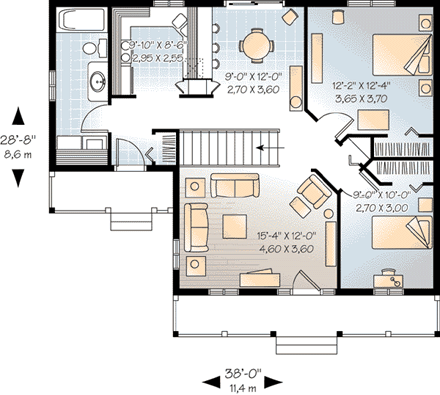 Bungalow, Country, Ranch House Plan 65047 with 2 Beds, 1 Baths First Level Plan