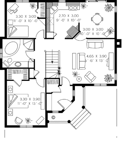 Cottage, Country House Plan 65050 with 2 Beds, 1 Baths First Level Plan