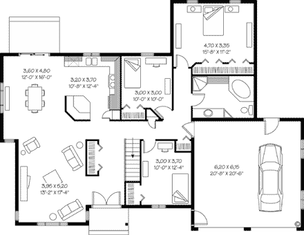 Bungalow, One-Story, Traditional House Plan 65086 with 3 Beds, 1 Baths First Level Plan