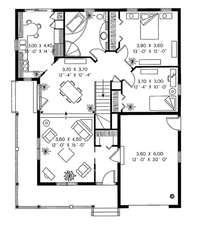 Country, One-Story House Plan 65092 with 2 Beds, 1 Baths, 2 Car Garage First Level Plan