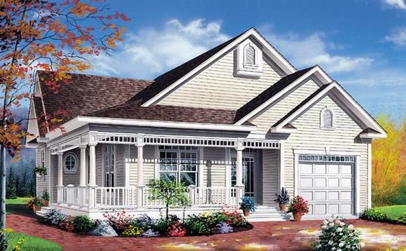 Country, One-Story House Plan 65092 with 2 Beds, 1 Baths, 2 Car Garage Elevation