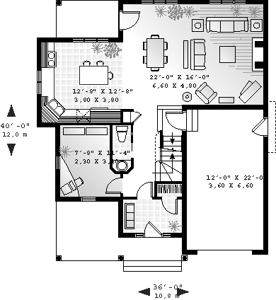 Narrow Lot House Plan 65097 with 3 Beds, 2 Baths, 2 Car Garage First Level Plan