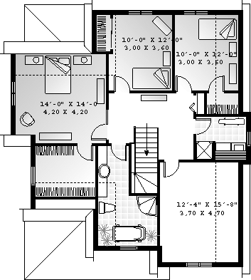 Narrow Lot House Plan 65097 with 3 Beds, 2 Baths, 2 Car Garage Second Level Plan