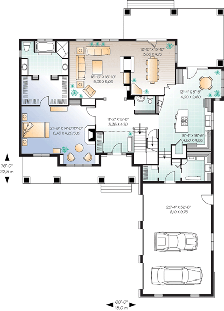 Traditional House Plan 65104 with 4 Beds, 4 Baths, 3 Car Garage First Level Plan