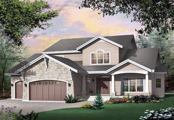 Craftsman, Traditional House Plan 65107 with 4 Beds, 4 Baths, 3 Car Garage Elevation
