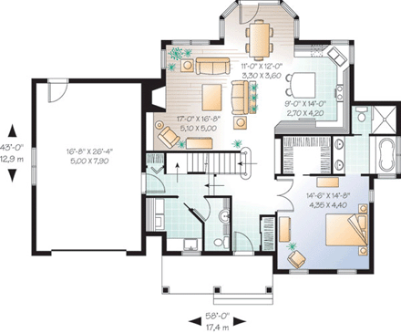 Traditional House Plan 65108 with 4 Beds, 4 Baths, 1 Car Garage First Level Plan