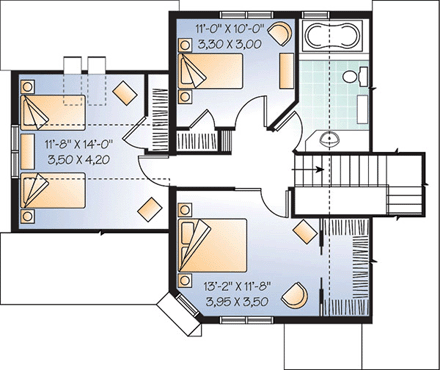 Narrow Lot, Traditional House Plan 65114 with 3 Beds, 2 Baths, 1 Car Garage Second Level Plan