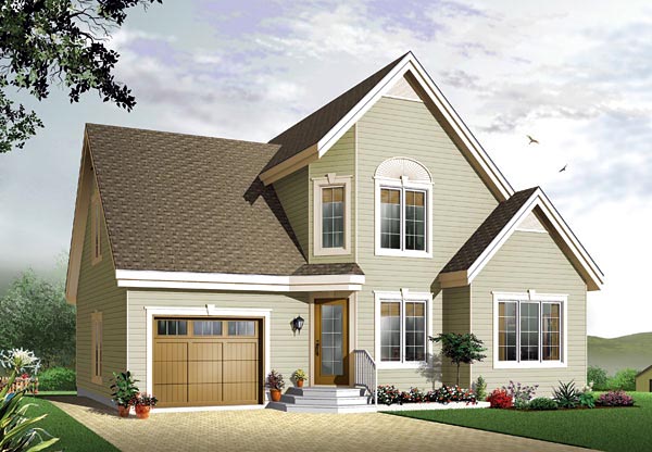 Narrow Lot, Traditional House Plan 65114 with 3 Beds, 2 Baths, 1 Car Garage Elevation